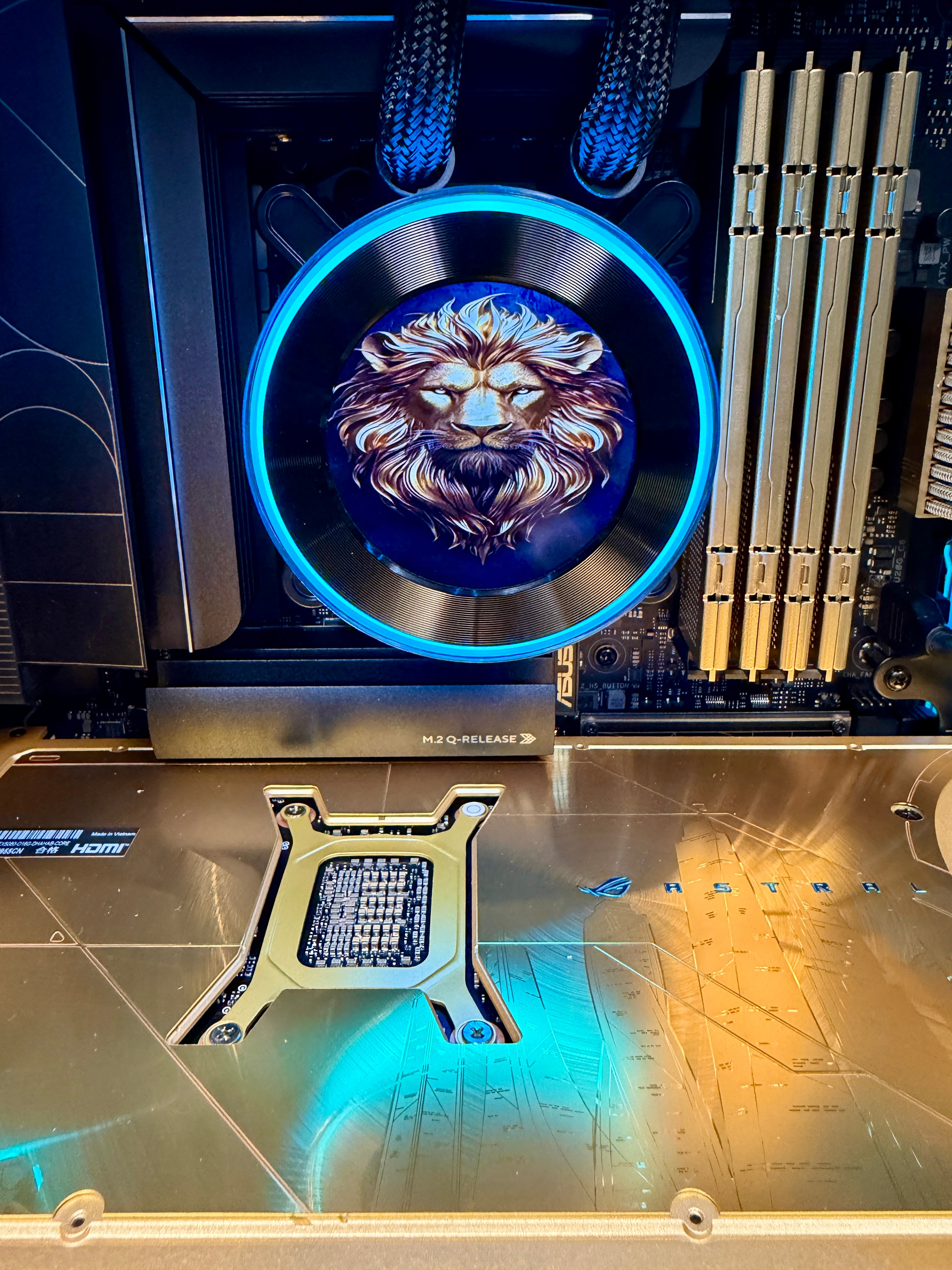 Ready-To-Ship: GOLDEN LION Themed build w/AMD Ryzen 9 9950X3D & ROG Astral 5080 Dhahab Edition, custom hand painted artwork and mods