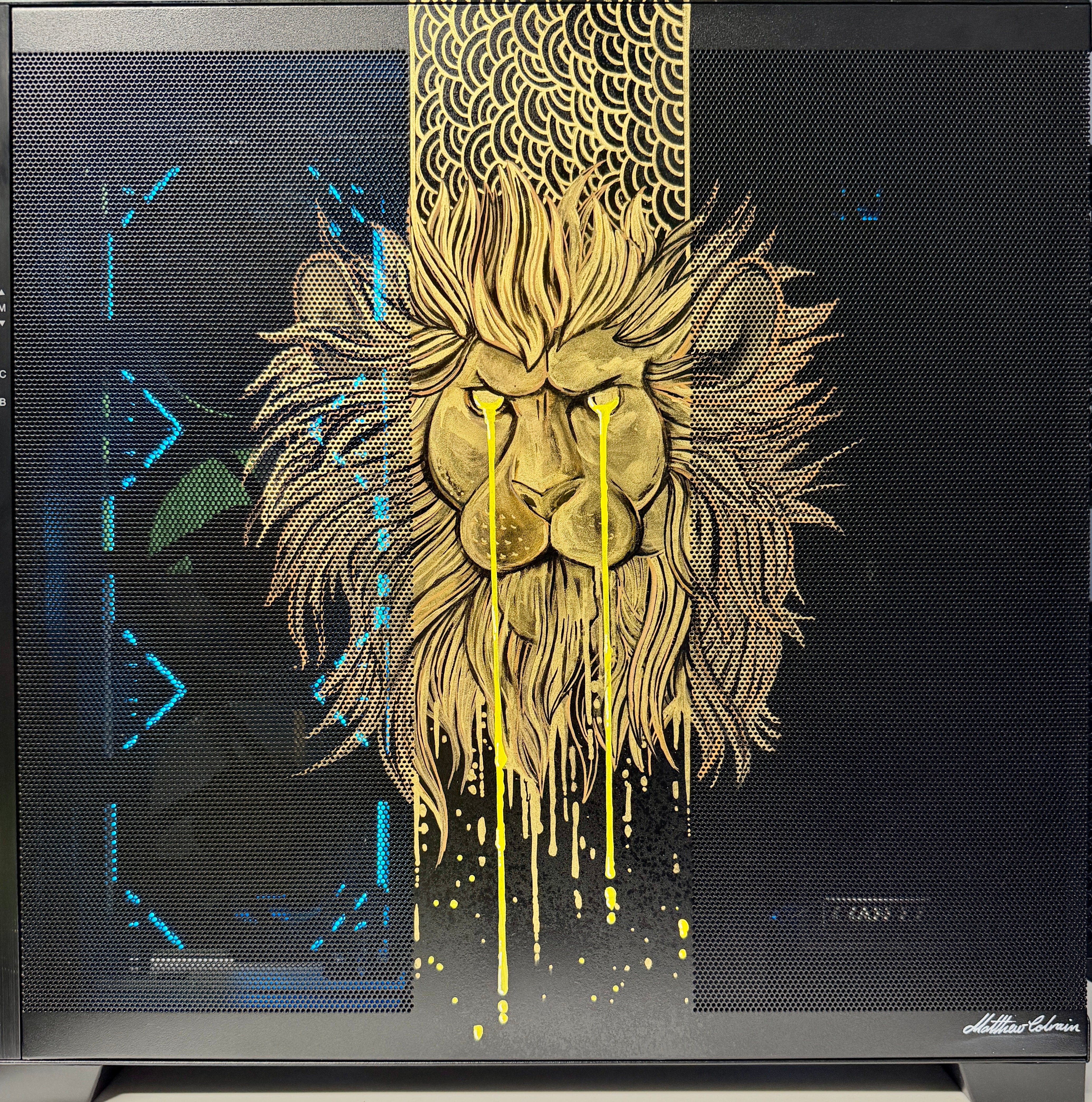Ready-To-Ship: GOLDEN LION Themed build w/AMD Ryzen 9 9950X3D & ROG Astral 5080 Dhahab Edition, custom hand painted artwork and mods