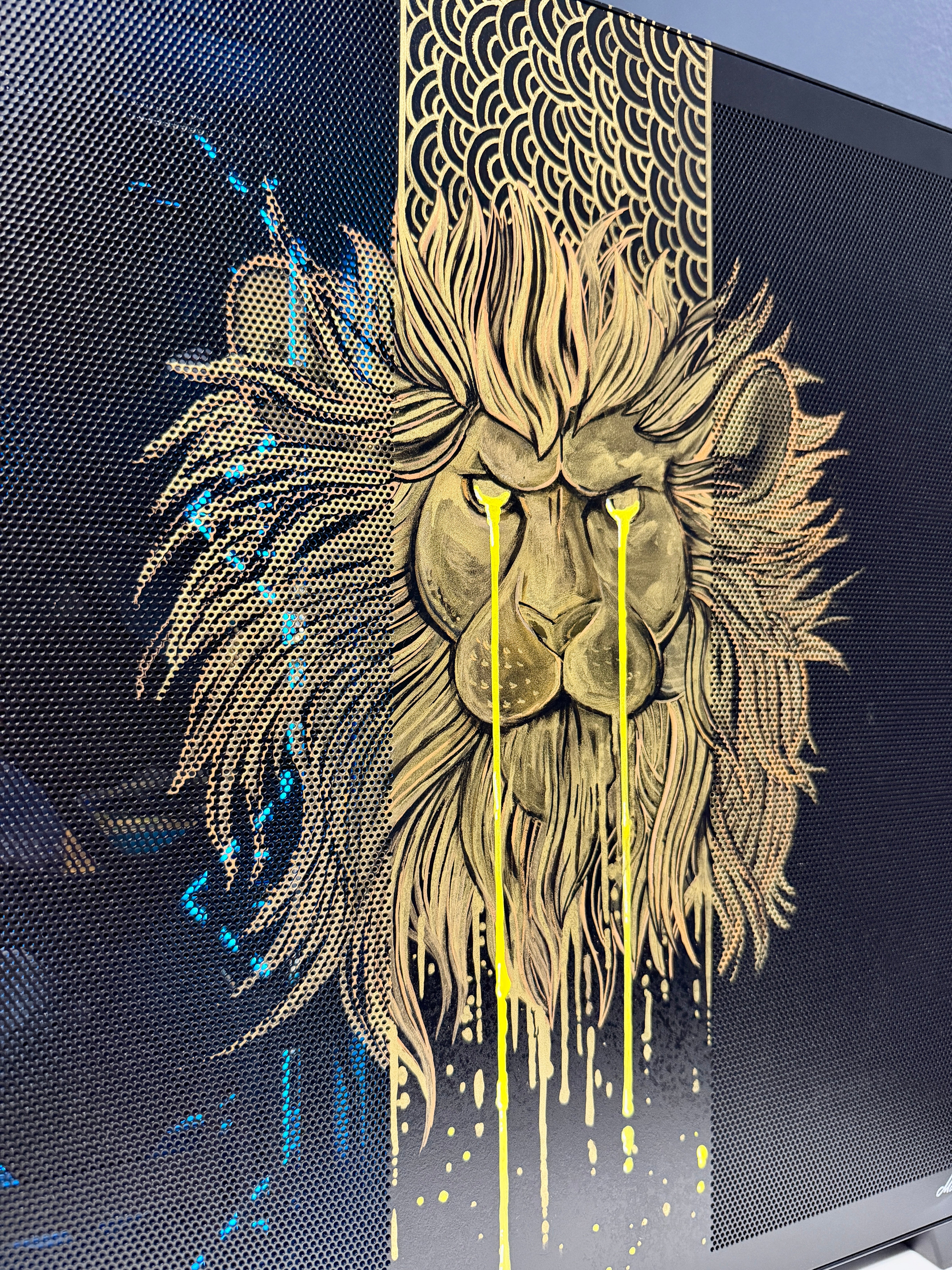 Ready-To-Ship: GOLDEN LION Themed build w/AMD Ryzen 9 9950X3D & ROG Astral 5080 Dhahab Edition, custom hand painted artwork and mods